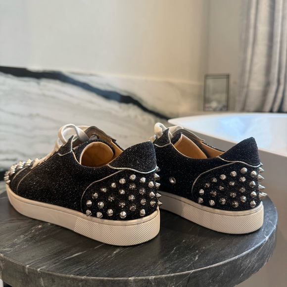 Christian Louboutin Vieira 2 Black Silver Spiked Sneakers 36 Red Bottoms - Picture 2 of 7